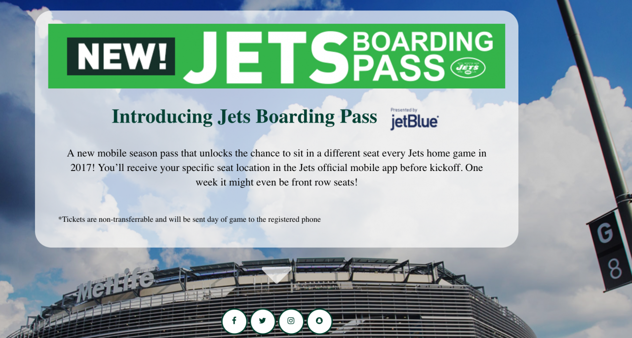 JetBlue Teams With NFL’s NY Jets For Allmobile ‘Boarding Pass’ Ticket